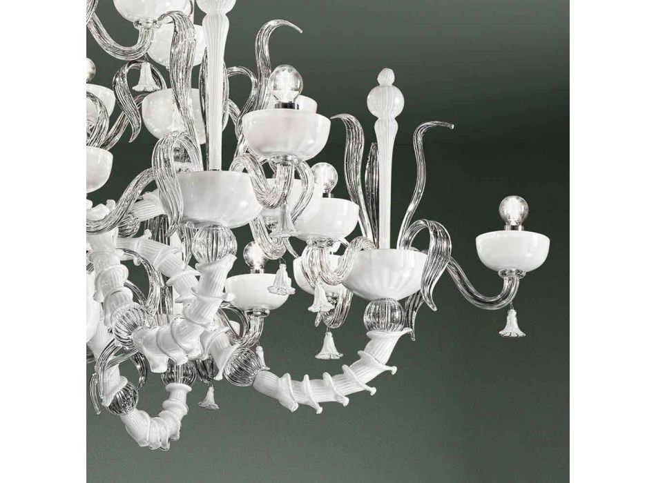 Chandelier with 27 Lights in White Venice Glass, Handmade in Italy - Regina