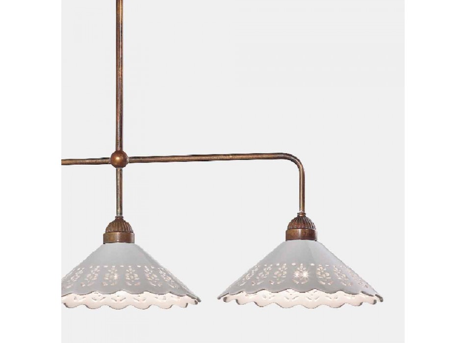 3 Lights Chandelier in Brass and Perforated Ceramic - Fiordipizzo by Il Fanale