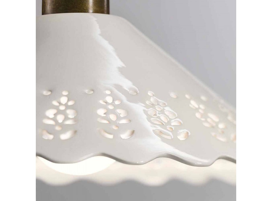 3 Lights Chandelier in Brass and Perforated Ceramic - Fiordipizzo by Il Fanale