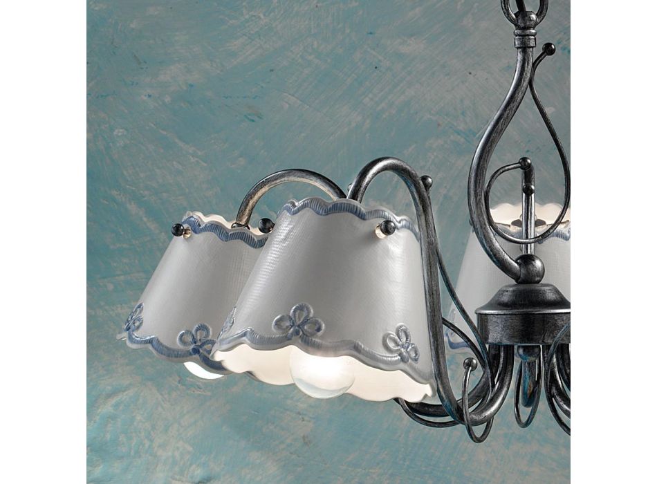 3 or 5 Light Ceramic Chandelier with Hand Painted Embroidery Effect - Ravenna Viadurini