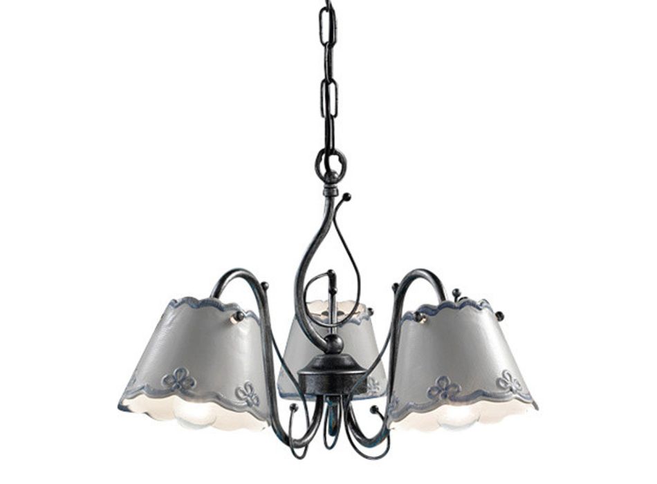 3 or 5 Light Ceramic Chandelier with Hand Painted Embroidery Effect - Ravenna