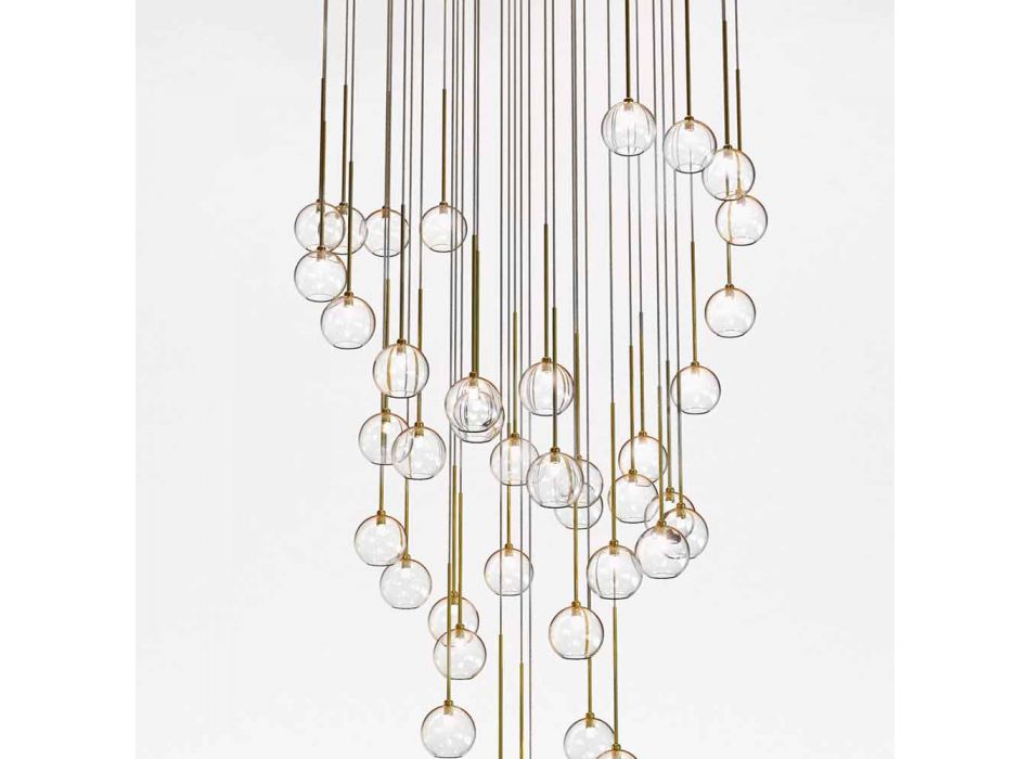 40 Lights Chandelier in Polished Brass and Glass Made in Italy, Luxury - Selene