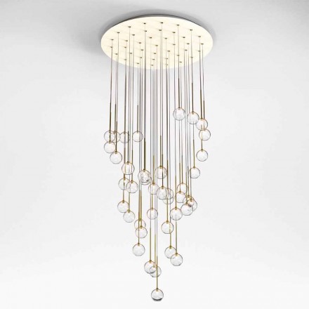 40 Lights Chandelier in Polished Brass and Glass Made in Italy, Luxury - Selene Viadurini