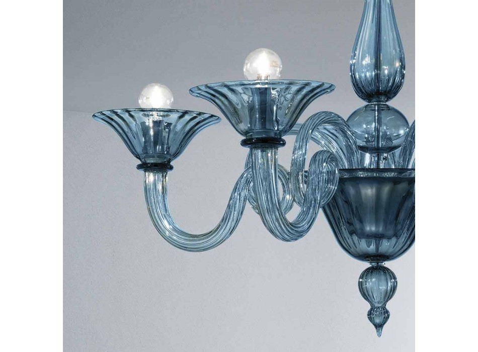 5 Lights Artisan Glass Chandelier from Venice, Made in Italy - Margherita Viadurini