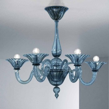5 Lights Artisan Glass Chandelier from Venice, Made in Italy - Margherita