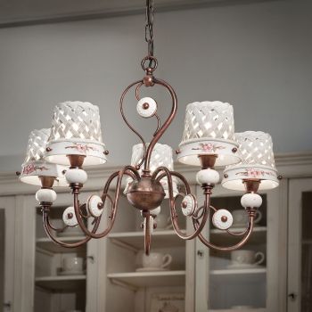 5 Lights Chandelier in Metal and Handmade Ceramic with Fretwork - Verona