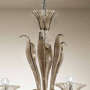 Artisan 6-Light Chandelier in Smoked Venetian Glass Made in Italy - Agustina