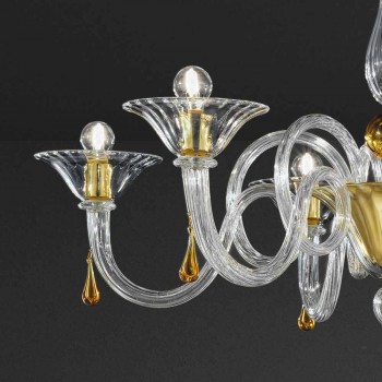 6 Light Handmade Venetian Glass Chandelier, Made in Italy - Margherita