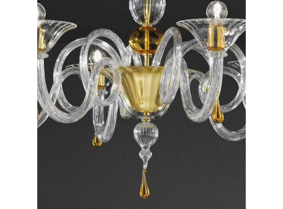 6 Light Handmade Venetian Glass Chandelier, Made in Italy - Margherita