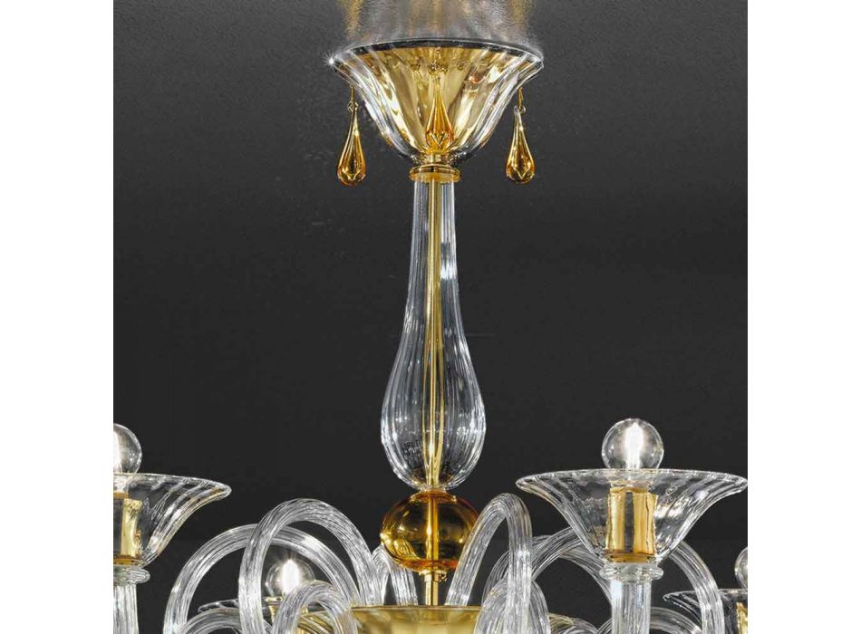 6 Light Handmade Venetian Glass Chandelier, Made in Italy - Margherita Viadurini