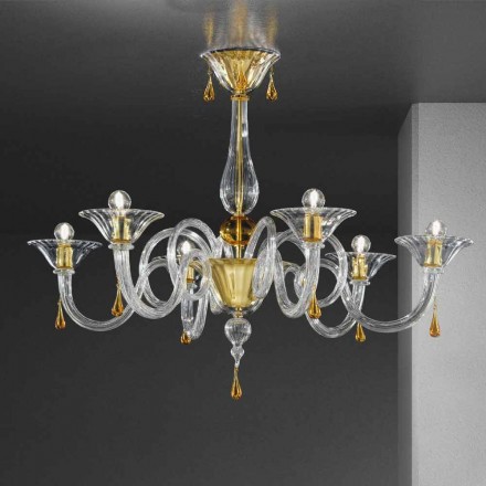 6 Light Handmade Venetian Glass Chandelier, Made in Italy - Margherita Viadurini