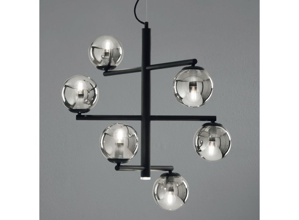 6 Lights Chandelier in Painted Metal with Glass Diffusers - Lido