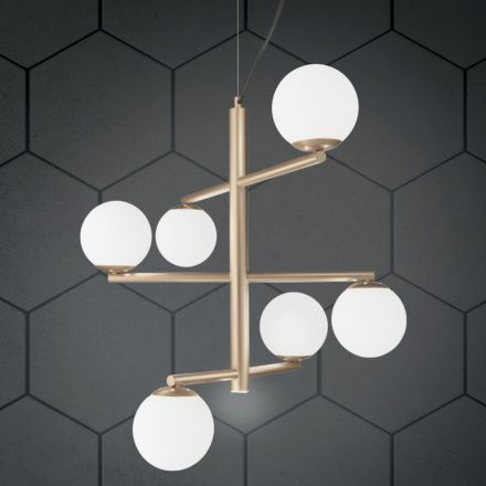 6 Lights Chandelier in Painted Metal with Glass Diffusers - Lido Viadurini