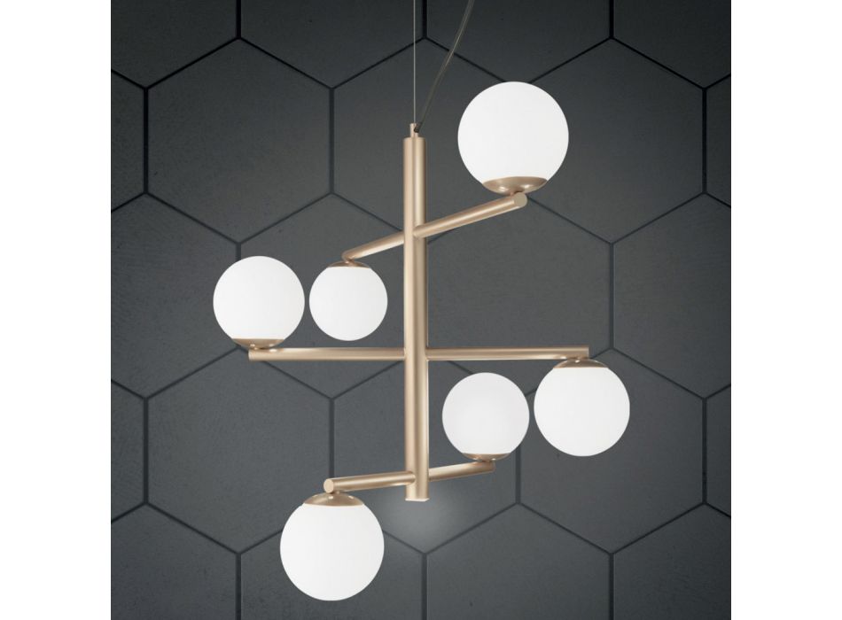 6 Lights Chandelier in Painted Metal with Glass Diffusers - Lido