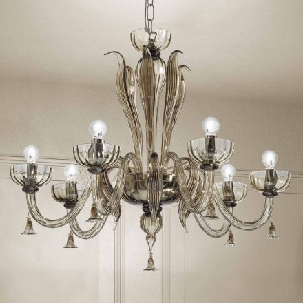 6 Light Venetian Glass Chandelier, Handmade in Italy - Regina Viadurini
