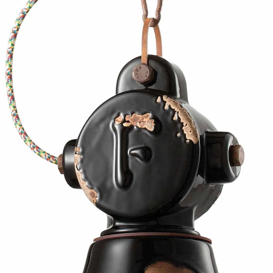 Chandelier bell vintage ceramic and metal Angela Ferroluce Viadurini