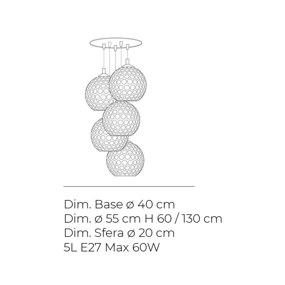 Five-Dome Venetian Glass Chandelier Made in Italy - Lucilla Viadurini