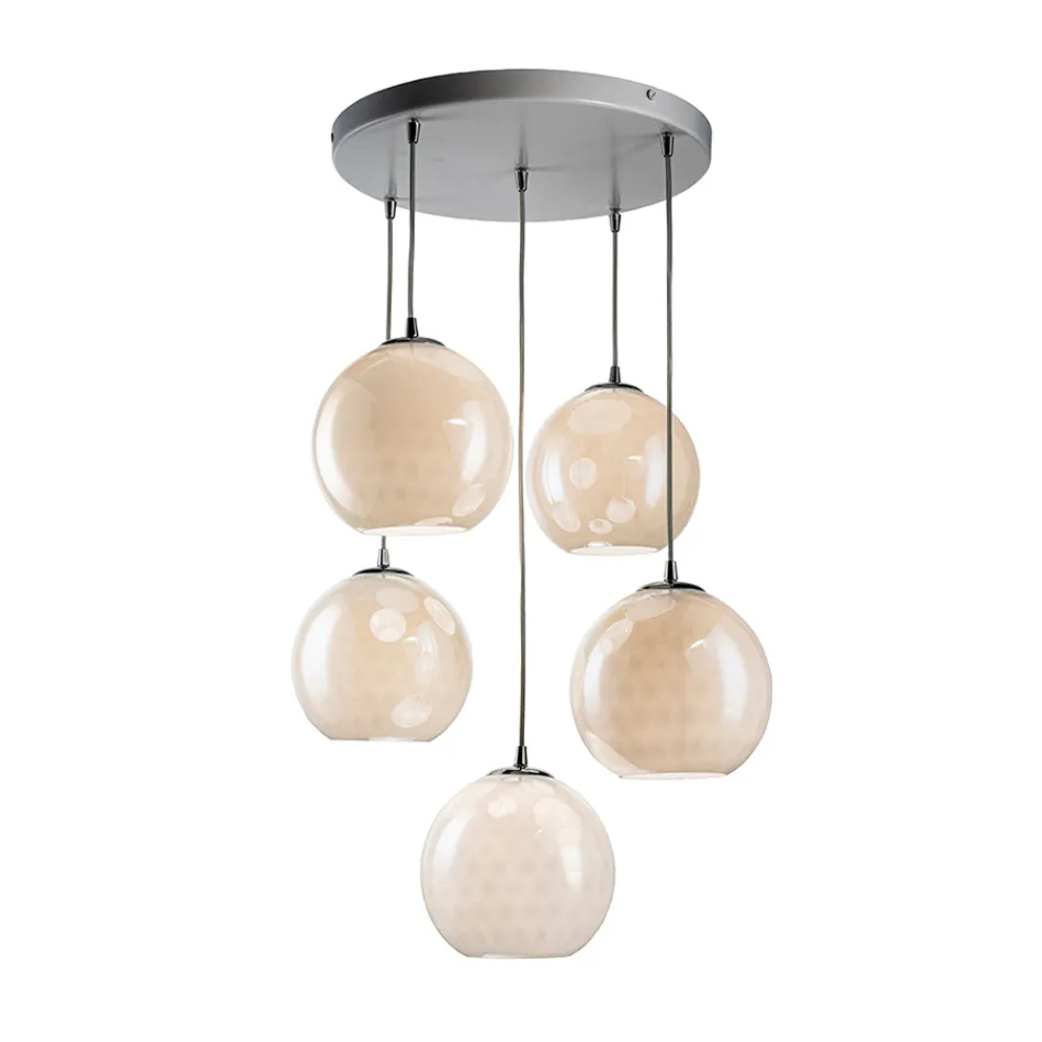 Five-Dome Venetian Glass Chandelier Made in Italy - Lucilla Viadurini