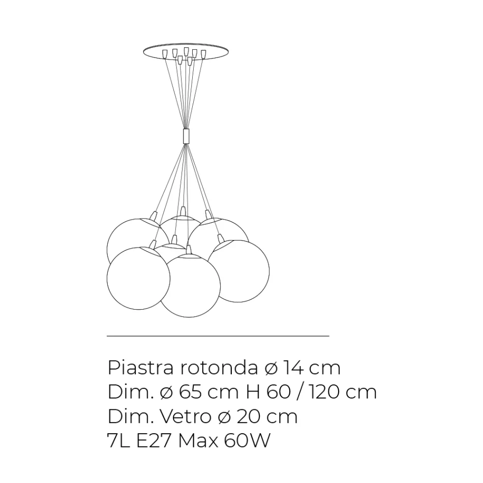 Seven-Light Chandelier in Polished or Satin Glass Made in Italy - Althea Viadurini