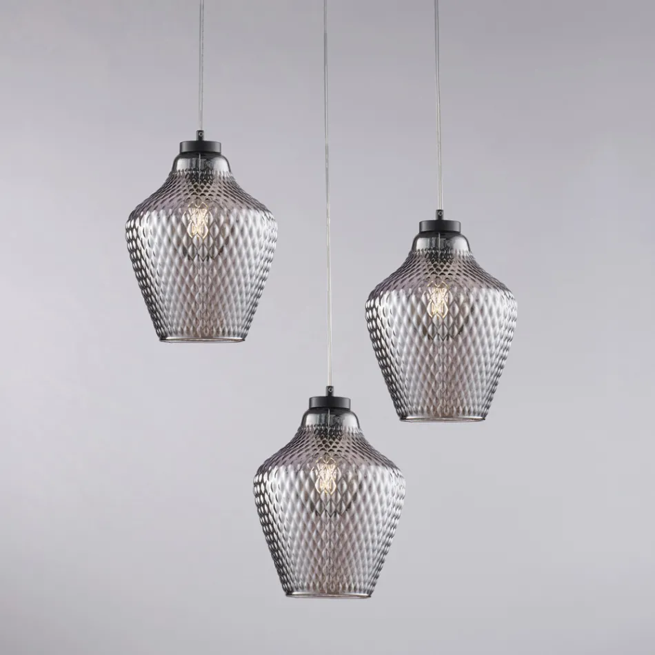 Alnitak 3-Light Black Glass Metal Pendant Light Viadurini