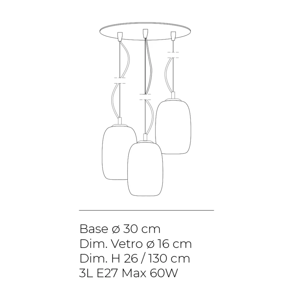 Three-Light Chandelier with Circular Bar in Blown Glass Made in Italy - Soffio Viadurini