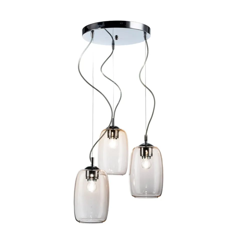Three-Light Chandelier with Circular Bar in Blown Glass Made in Italy - Soffio Viadurini
