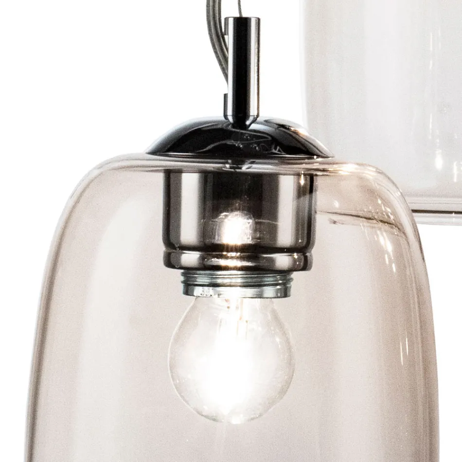 Three-Light Chandelier with Circular Bar in Blown Glass Made in Italy - Soffio Viadurini