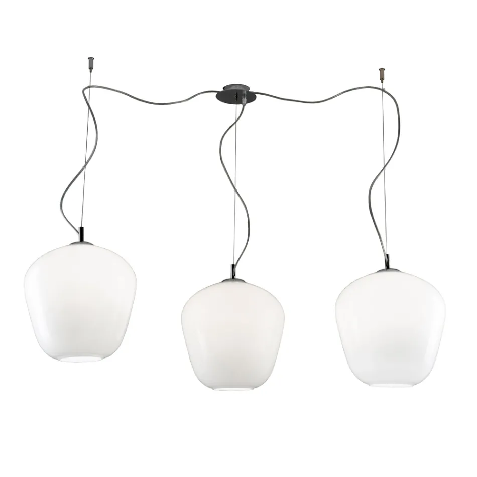 Large Off-Centered Three-Light Chandelier in Blown Glass Made in Italy - Elisia Viadurini