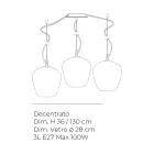 Large Off-Centered Three-Light Chandelier in Blown Glass Made in Italy - Elisia Viadurini