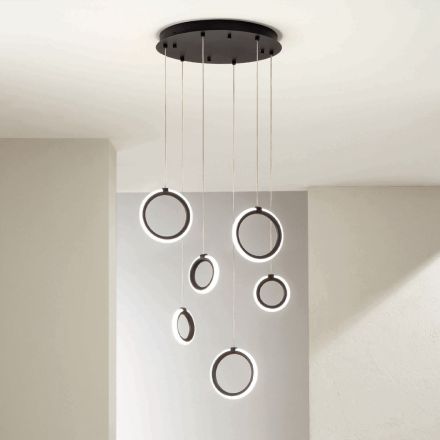 Hanging Chandelier in Black Painted Metal with 6 LED Lights - Cedar Viadurini