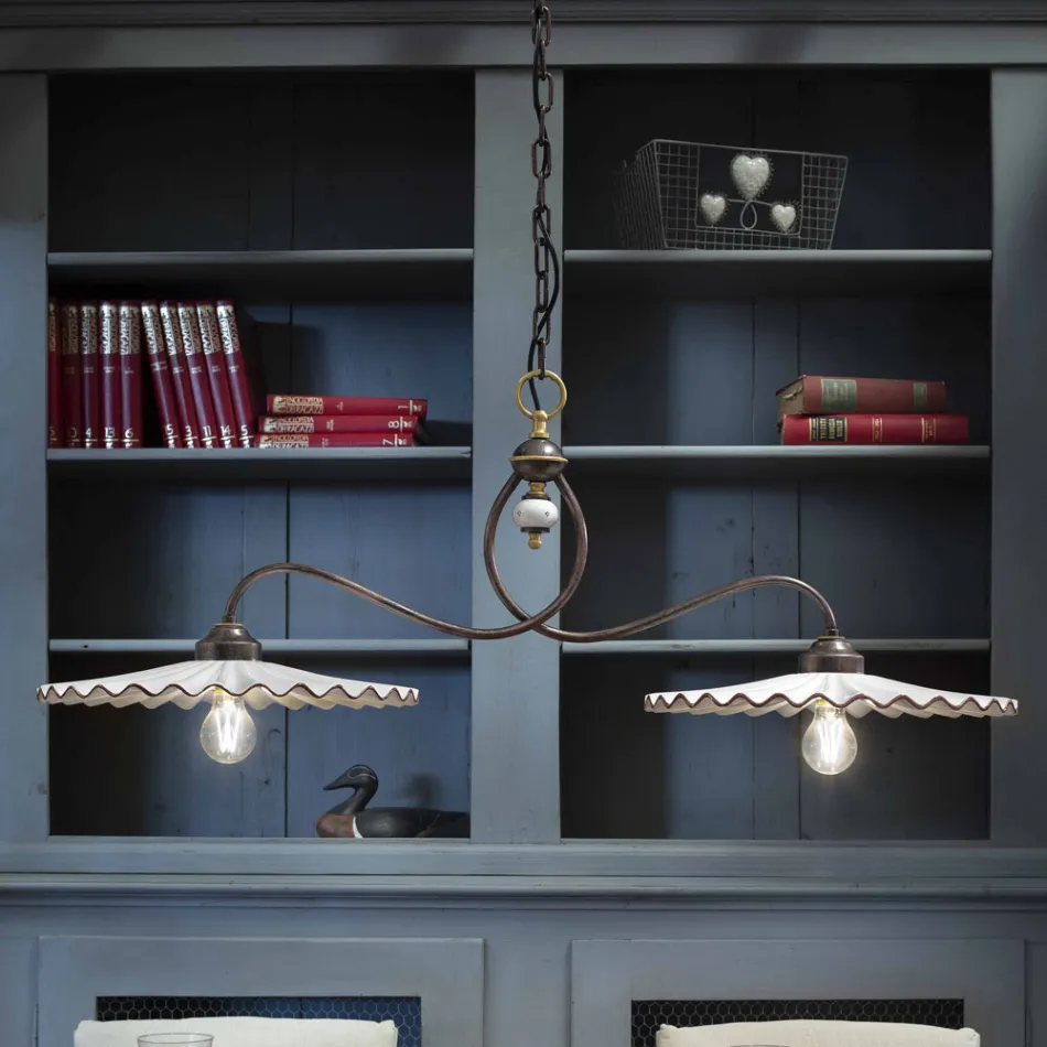 Rustic ceramic pendant lamp L'Aquila made in Italy by Ferroluce Viadurini