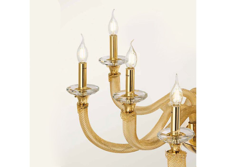 Classic Chandelier 12 Lights in Artisan Glass and Crystals - Magrena