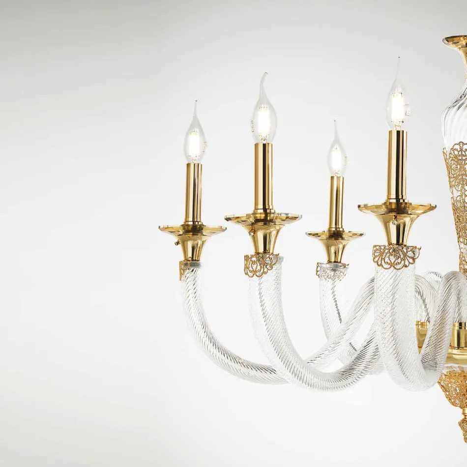 Classic Chandelier 12 Lights in Handcrafted Glass and Crystals - Magrena Viadurini