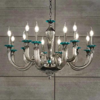 Classic Chandelier 12 Lights in Handcrafted Glass and Crystals - Magrena