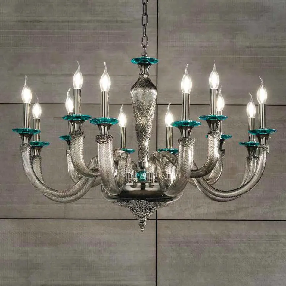 Classic Chandelier 12 Lights in Handcrafted Glass and Crystals - Magrena Viadurini