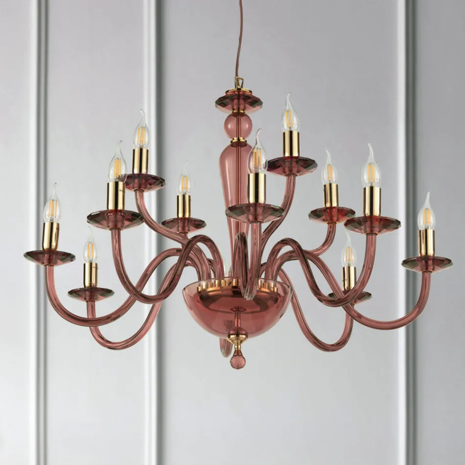 Classic Chandelier 12 Lights in Handmade Italian Glass and Metal - Oliver Viadurini
