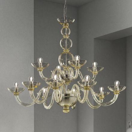 Classic Chandelier 12 Lights in Venetian Glass Made in Italy - Foscarino Viadurini