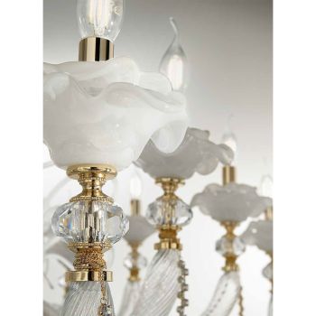 Classic Chandelier 12 Lights Blown Glass Floral Details - Bluminda