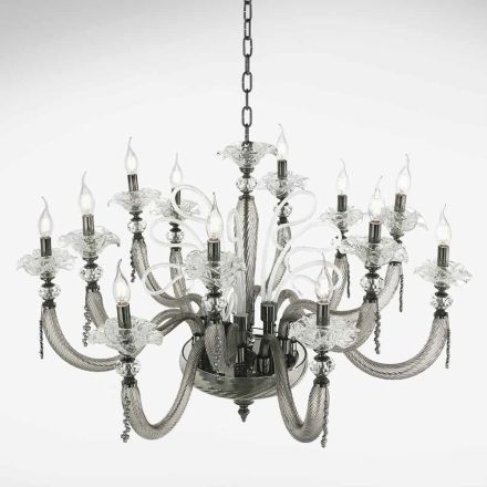 Classic Chandelier 12 Lights Blown Glass Floral Details - Bluminda Viadurini