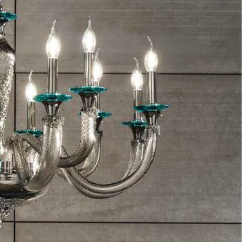 Classic Chandelier 18 Lights in Handcrafted Glass and Crystals - Magrena