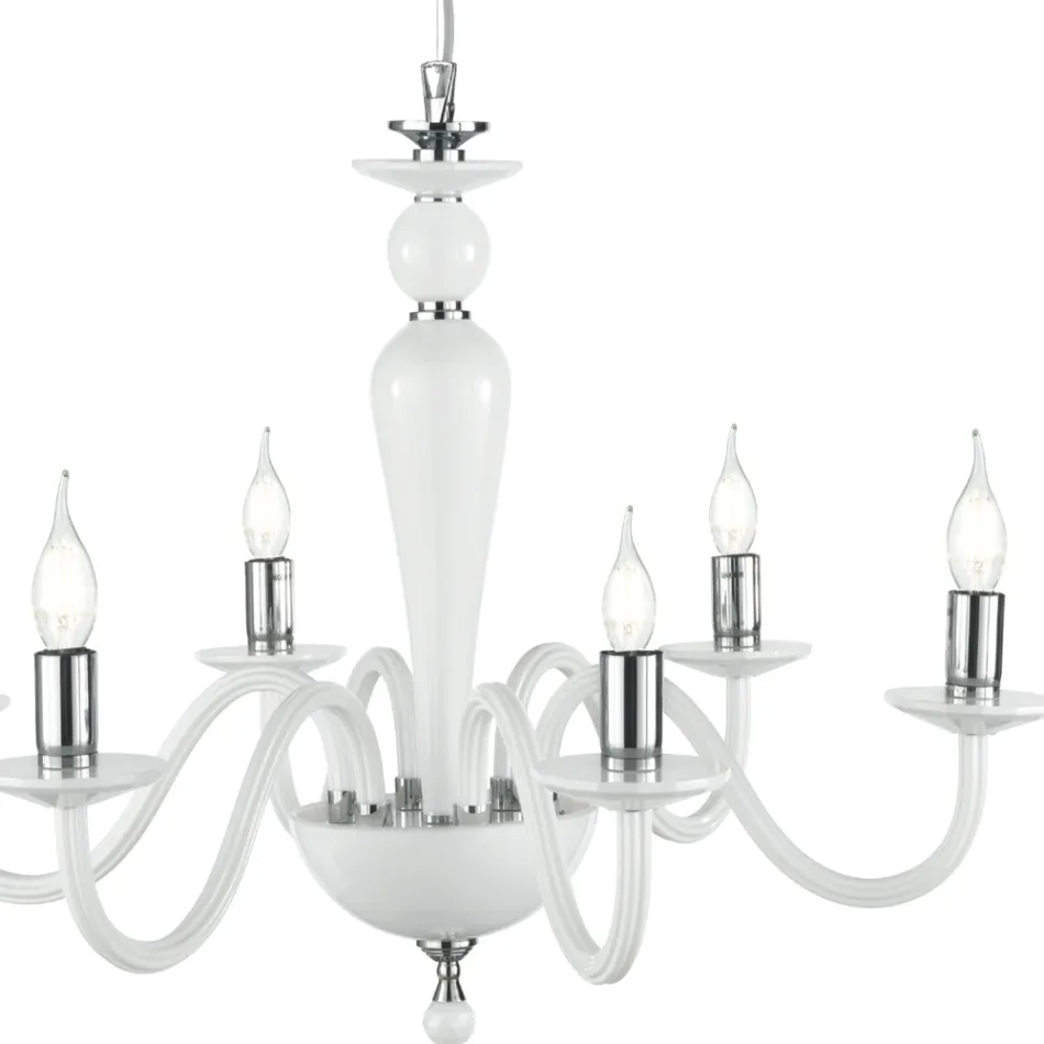 Classic 6 Lights Chandelier in Handmade Italian Glass and Metal - Oliver Viadurini