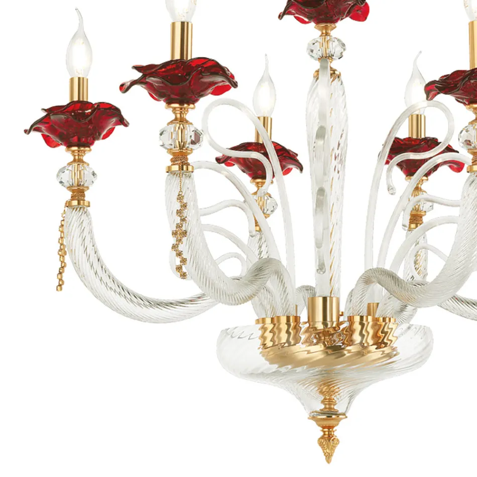 Classic 6 Lights Blown Glass Chandelier Floral Details - Bluminda Viadurini