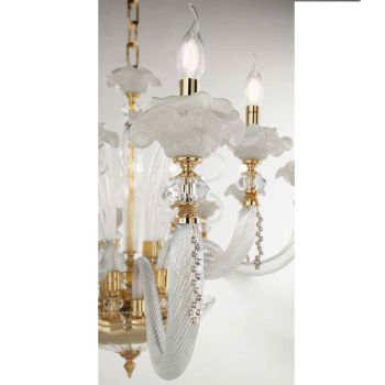 Classic 6 Lights Blown Glass Chandelier Floral Details - Bluminda