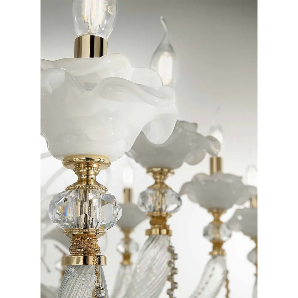 Classic 6 Lights Blown Glass Chandelier Floral Details - Bluminda Viadurini
