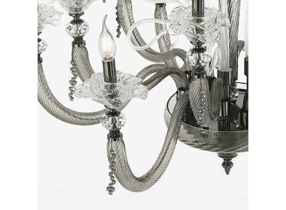 Classic 6 Lights Blown Glass Chandelier Floral Details - Bluminda