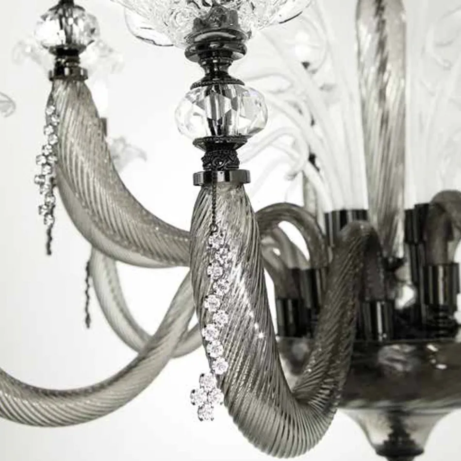 Classic 6 Lights Blown Glass Chandelier Floral Details - Bluminda Viadurini
