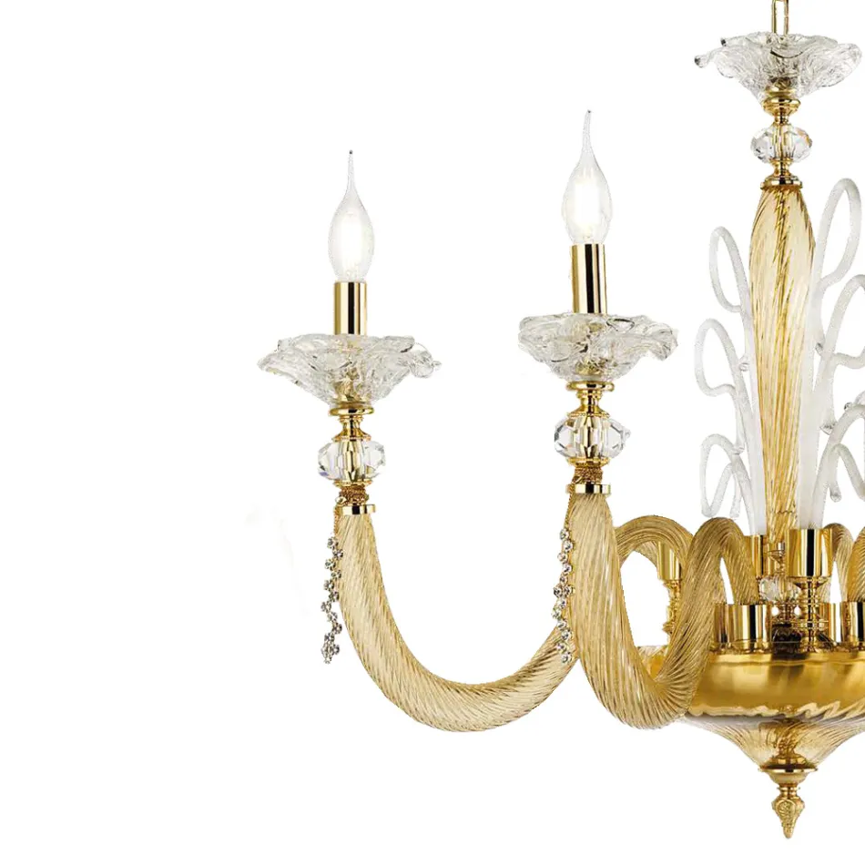 Classic 6 Lights Blown Glass Chandelier Floral Details - Bluminda Viadurini