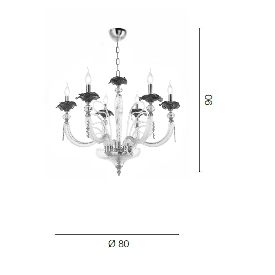 Classic 6 Lights Blown Glass Chandelier Floral Details - Bluminda Viadurini