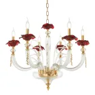 Classic 6 Lights Blown Glass Chandelier Floral Details - Bluminda Viadurini