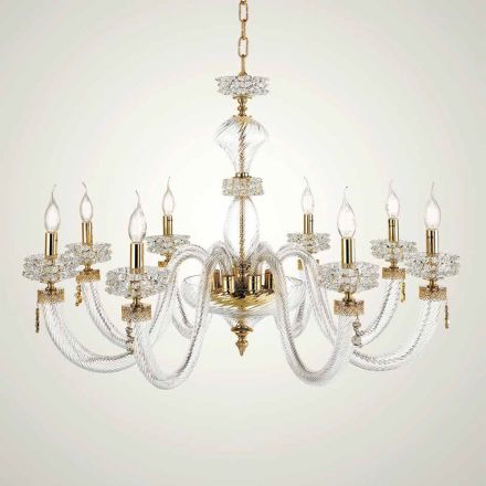 Classic Chandelier 8 Lights in Italian Luxury Handcrafted Glass - Saline Viadurini